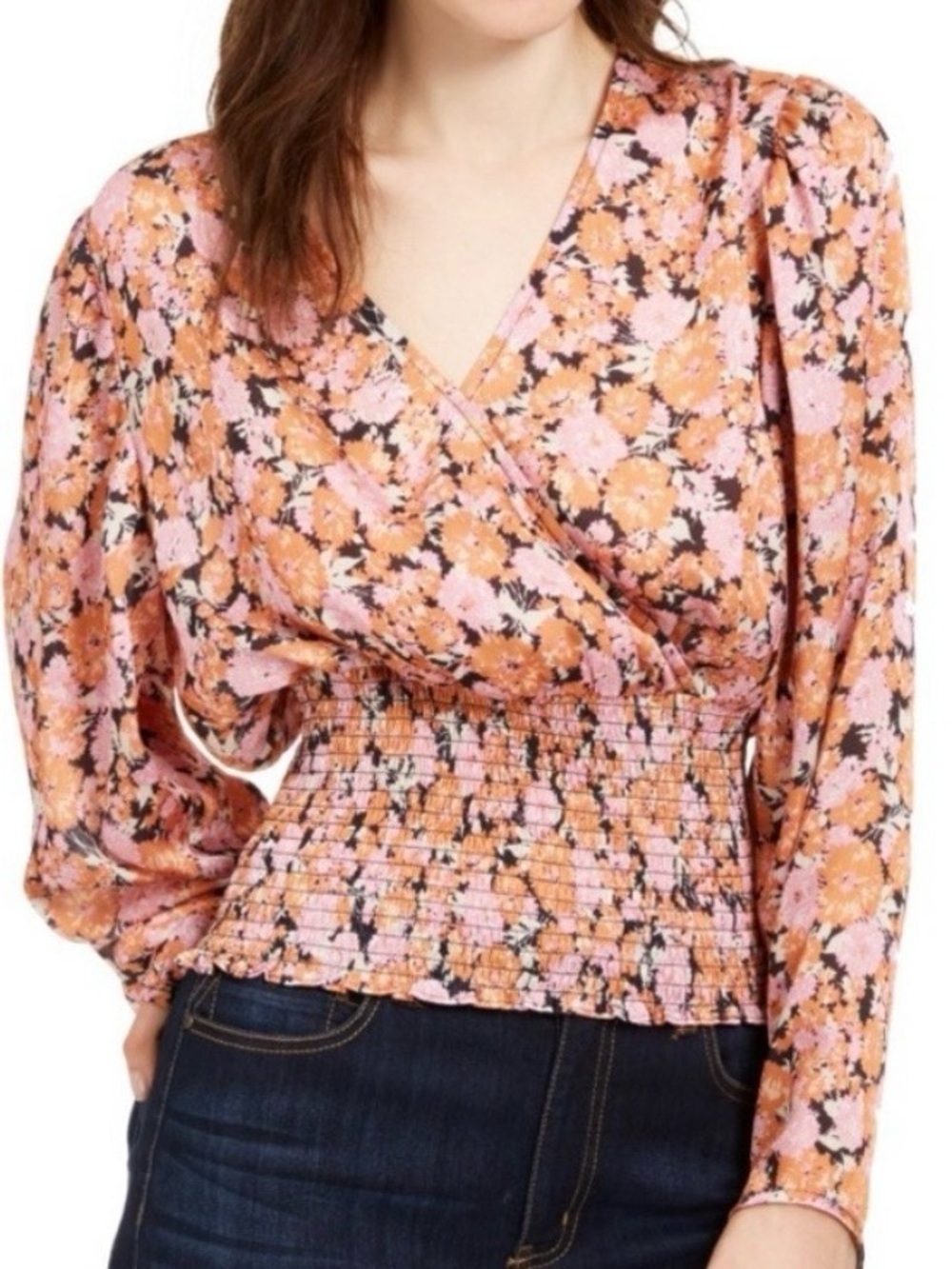 Leyden Floral Print Smocked Long Sleeve Top